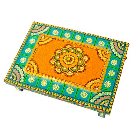 Handicraft Wooden Chourang Pooja Chowki Ferozi and Peach